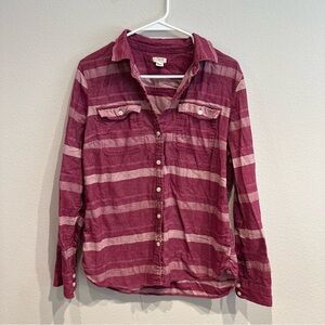 J. Crew Purple and Pink Striped Button Down Flannel Top Size Medium‎
